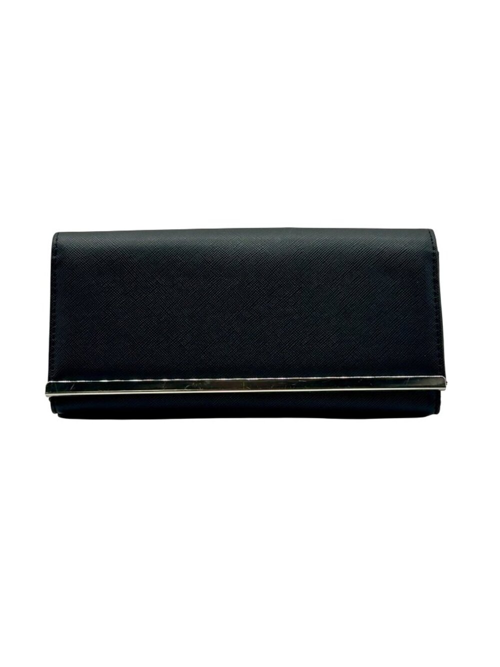 Black And Metal Trim Faux Saffiano Leather Wallet